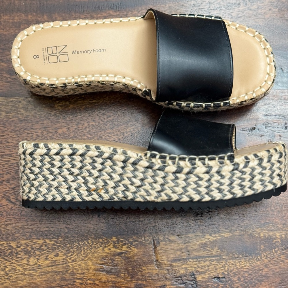 No Boundaries Black and Tan Espadrille Slides